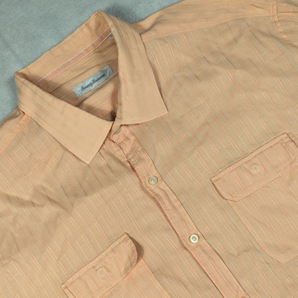 Tommy Bahama Mens XXL Orange Linen Blend Textured Stripe Button Down Shirt